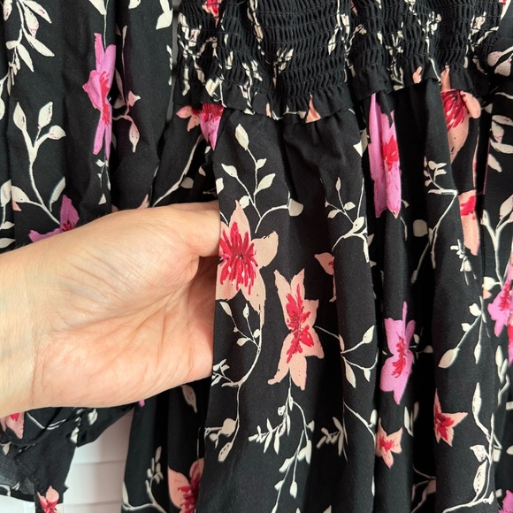 Free People Lighten Up Floral Long Sleeve Black Mini Dress Size Medium - Picture 9 of 12